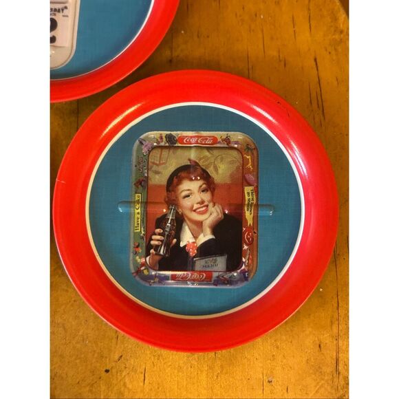 COCA COLA COASTERS TRAYS METAL SET OF 6 UNUSED COKE VINTAGE ADVERTISING 31/2" (5 - Picture 3 of 8